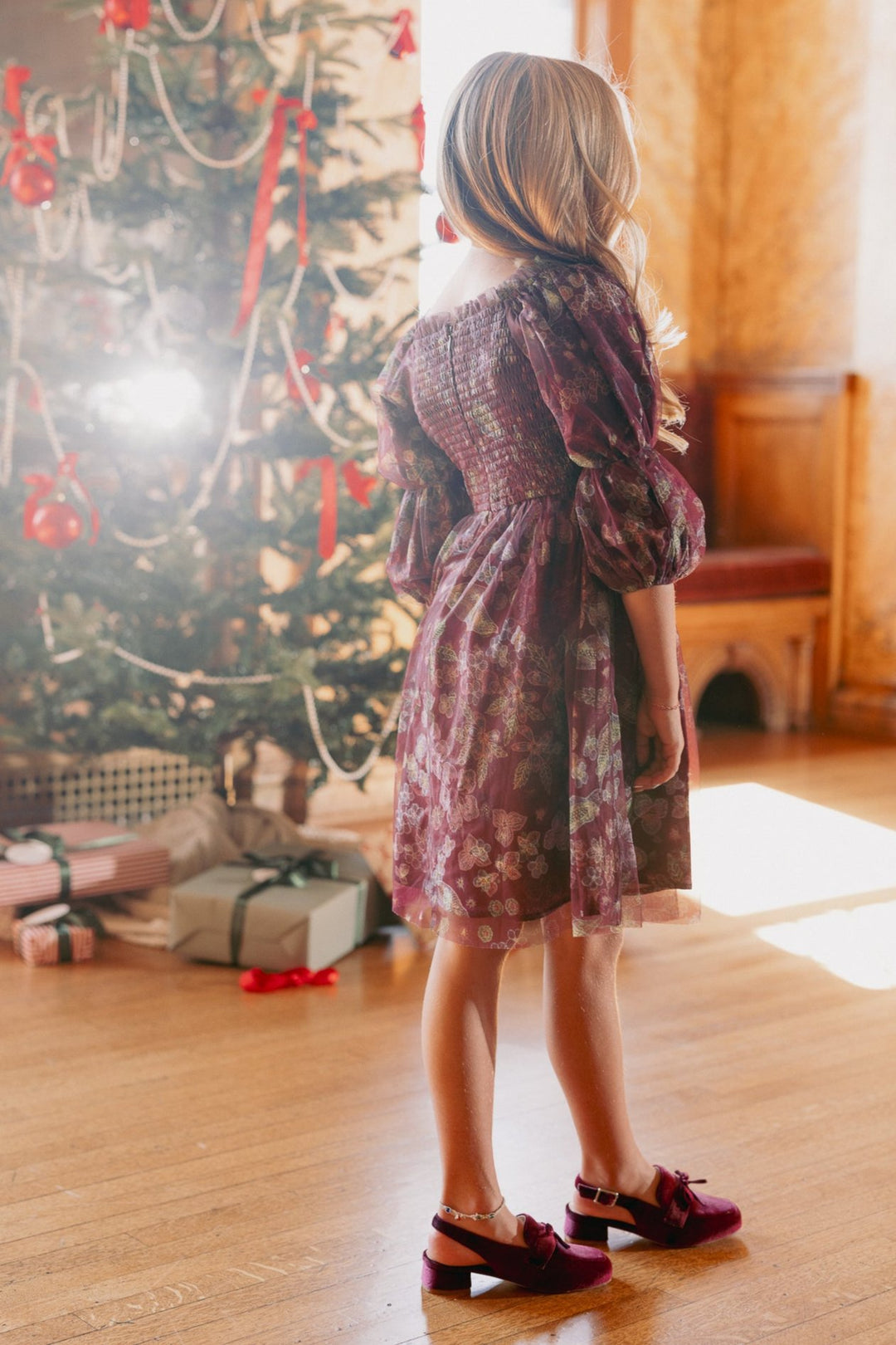 Mini Persephone Dress in Maroon Floral