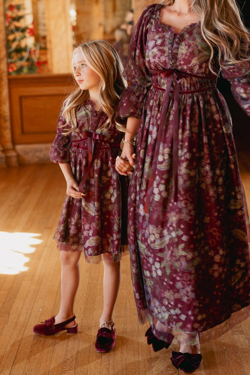 Mini Persephone Dress in Maroon Floral