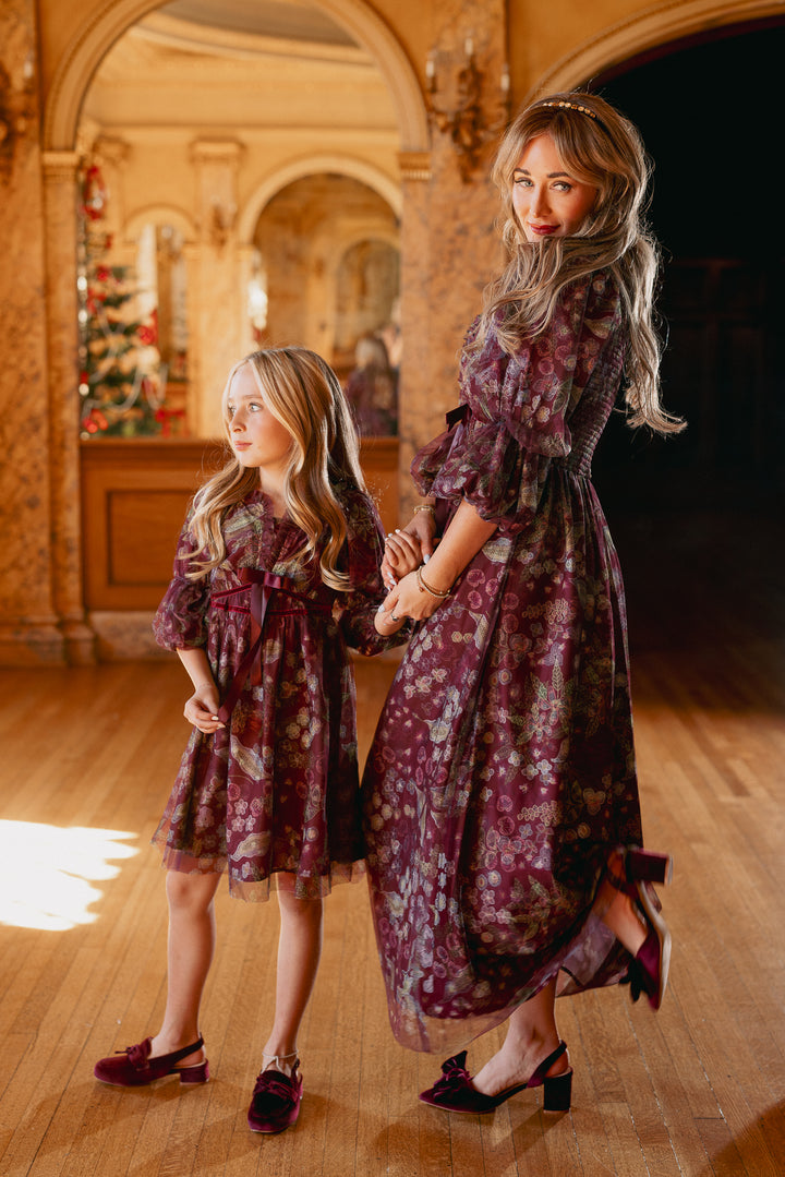 Persephone Dress in Maroon Floral