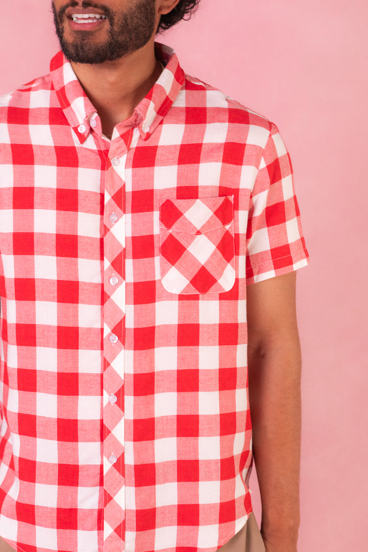 Mens James Shirt in Red Gingham