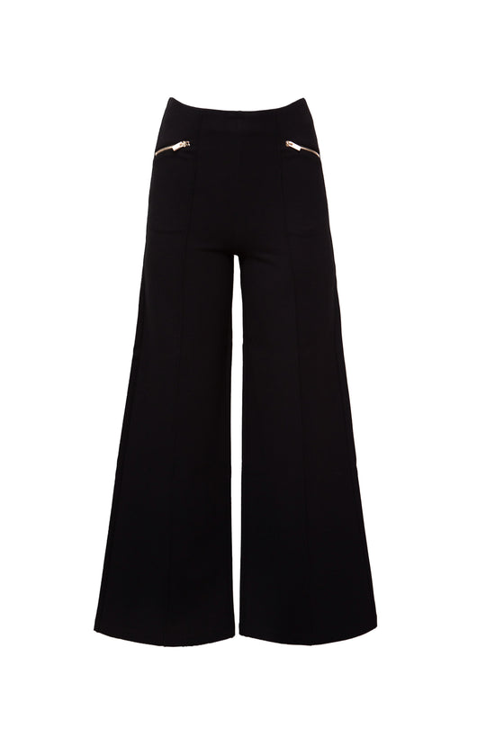 Black wide-leg pants on a white background