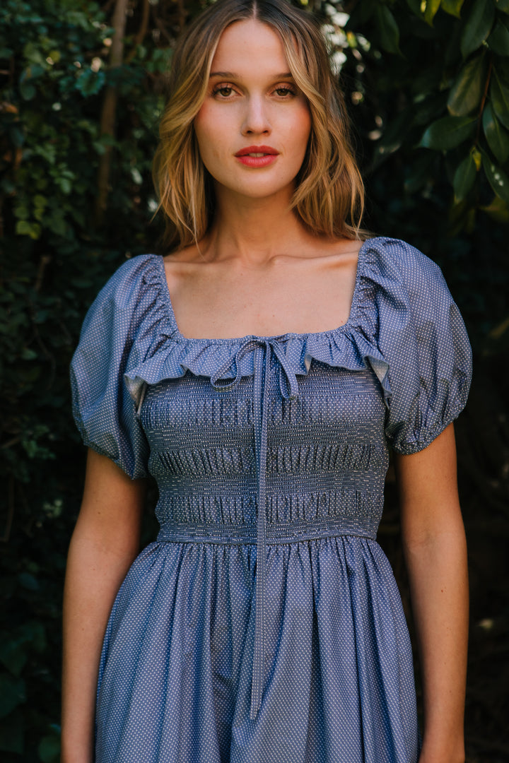 Rae Dress in Blue Polka Dot