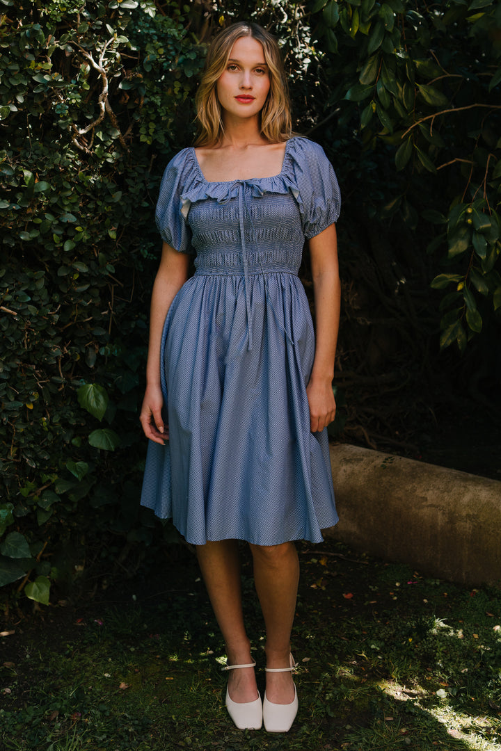 Rae Dress in Blue Polka Dot