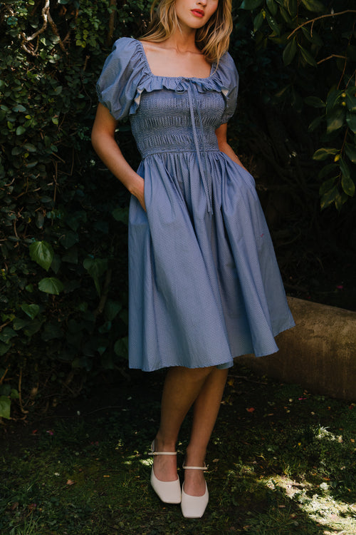 Rae Dress in Blue Polka Dot