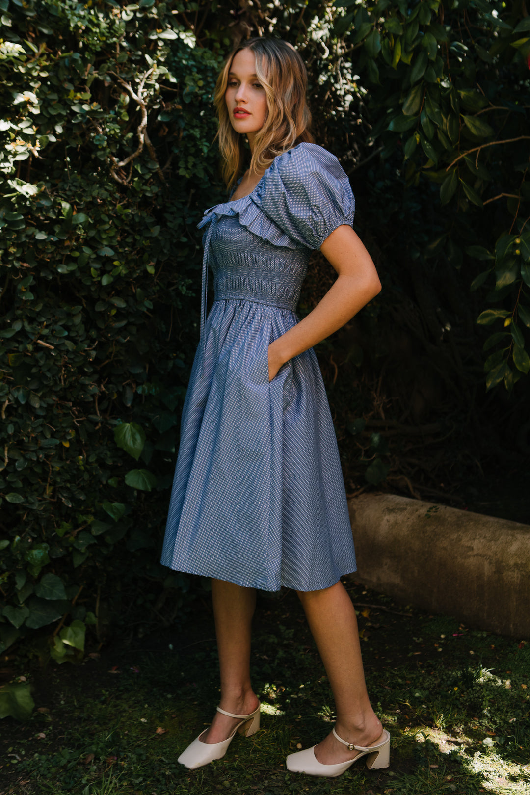 Rae Dress in Blue Polka Dot