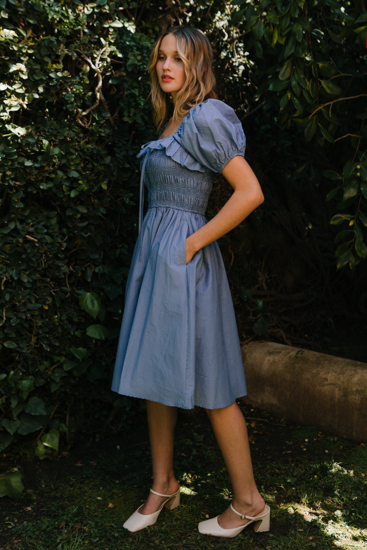 Rae Dress in Blue Polka Dot