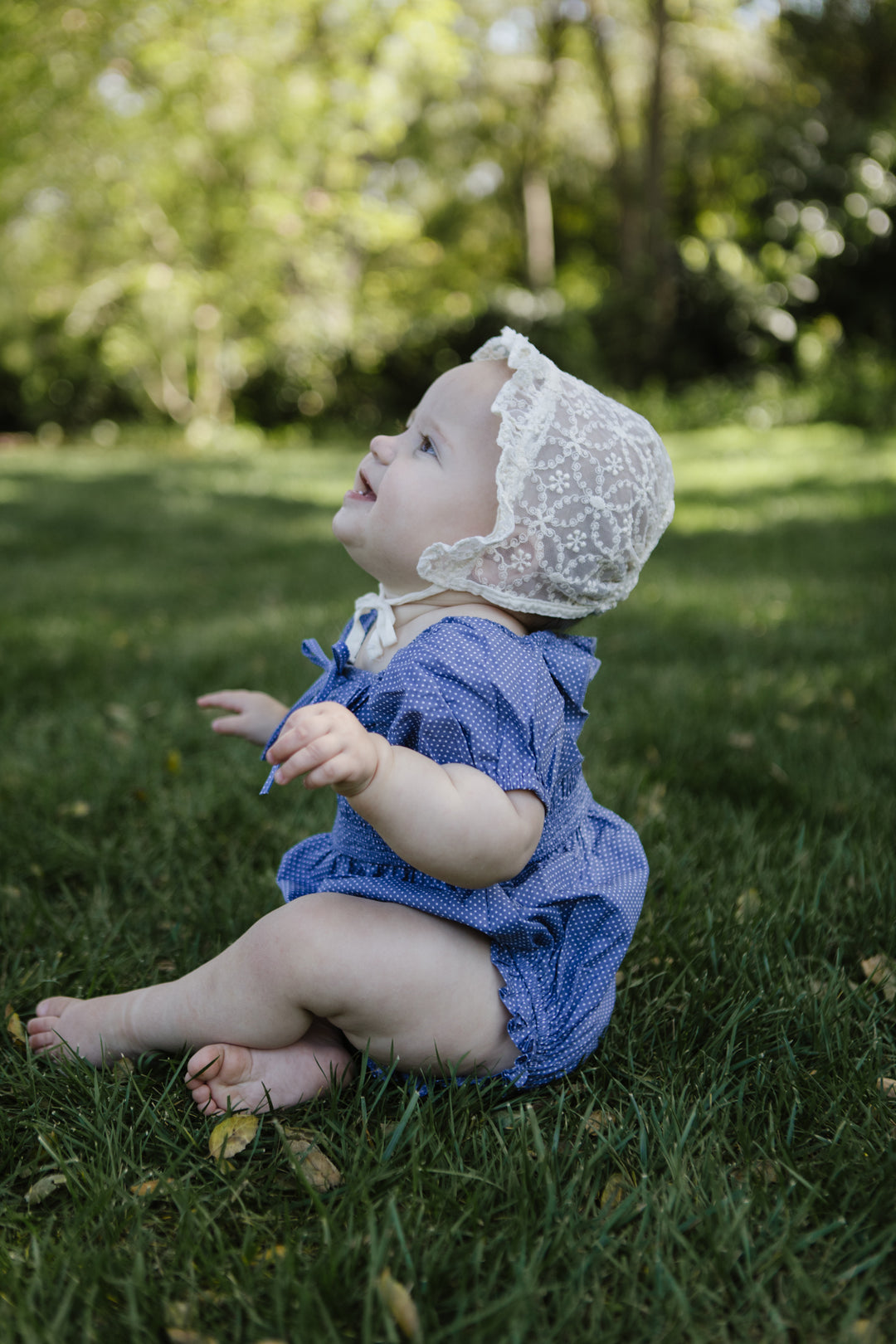 Baby Rae Romper in Blue Polka Dot