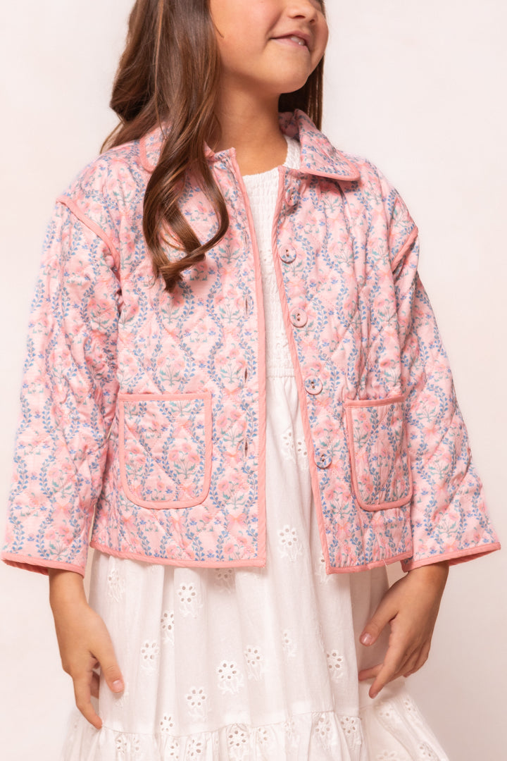 Mini Raquel Quilted Jacket in Pink Floral