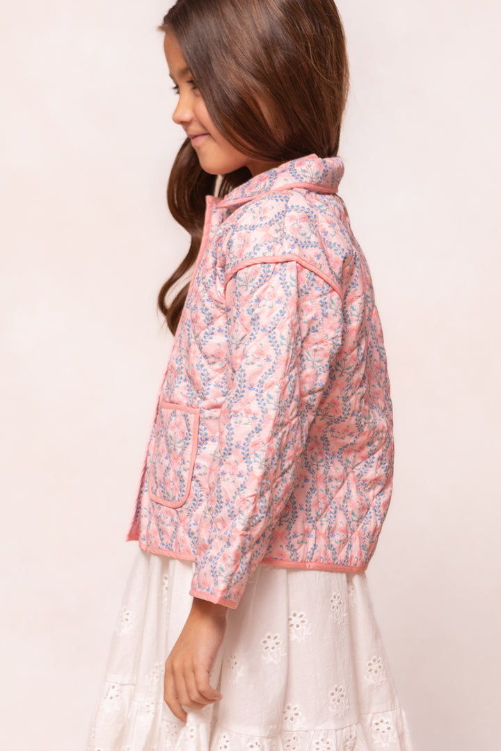 Mini Raquel Quilted Jacket in Pink Floral