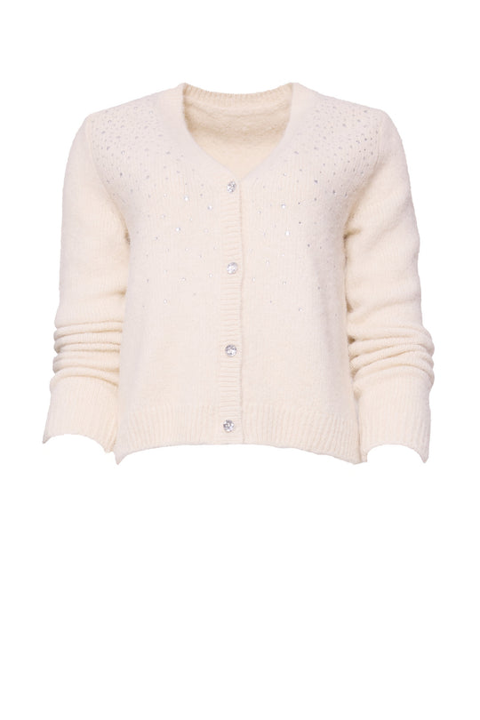 Ivory sweater with rhinestones against a white background