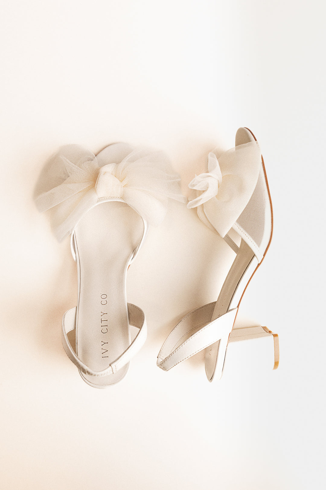 Ayanna Ivory Satin Bow Ankle Strap High Heel Sandals