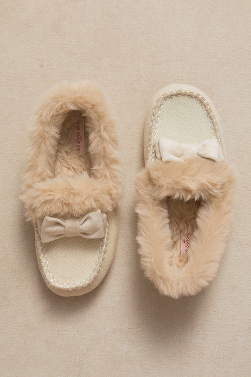 Mini Ivy Bow Slippers in Cream