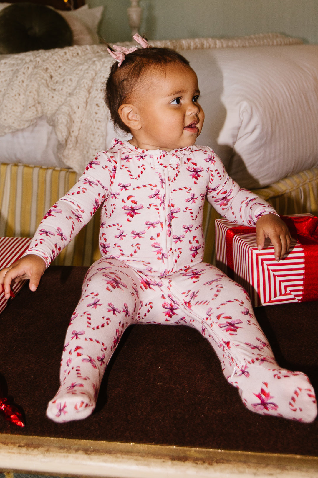 Baby So Soft Footie One Piece Pajama in Candy Cane - FINAL SALE