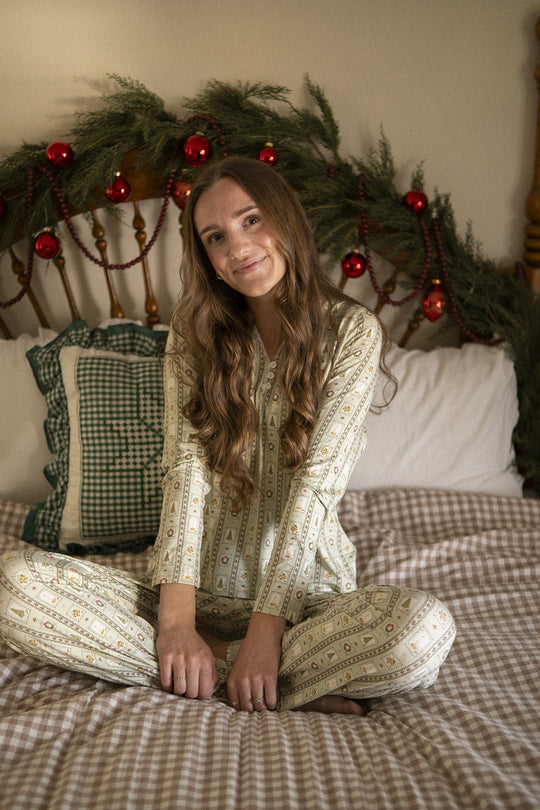 So Soft Henley Pajama Set in Merry Mail Linear