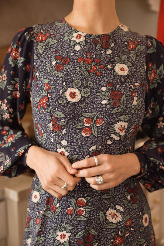 Soleil Dress in Navy Etched Bloom