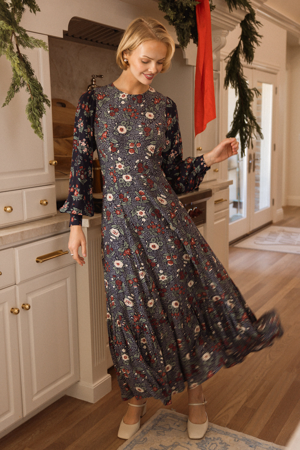 Soleil Dress in Navy Etched Bloom