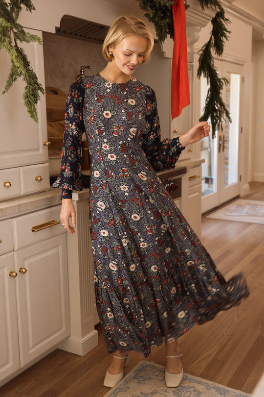 Soleil Dress in Navy Etched Bloom