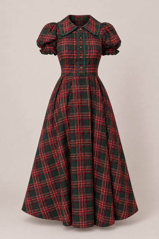 green plaid midi dress Sophia in Evergreen | Modest Dress plaid dress with shirt underneath