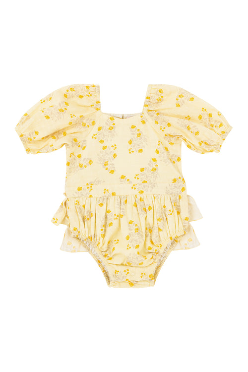 Baby Sunny Ruffle Romper in Yellow Floral