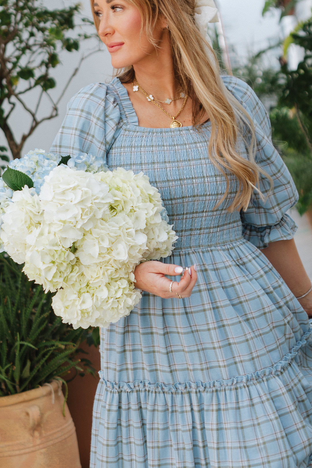 Madeline Dress in Light Blue Plaid