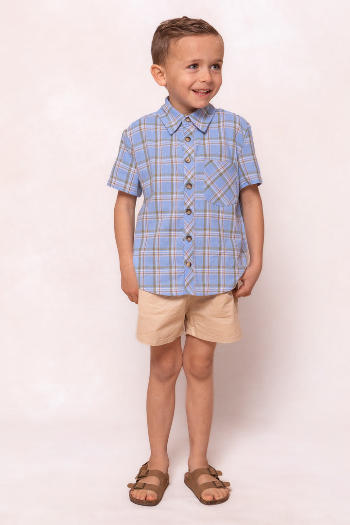 Boys James Shirt in Madeline Light Blue Plaid