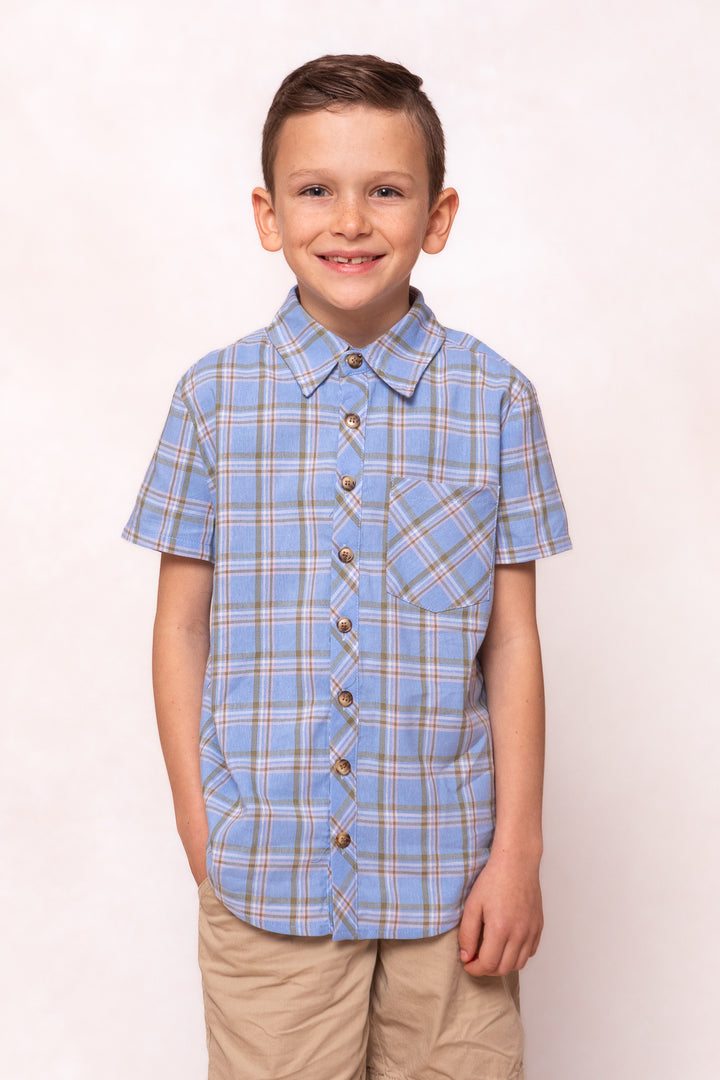 Boys James Shirt in Madeline Light Blue Plaid