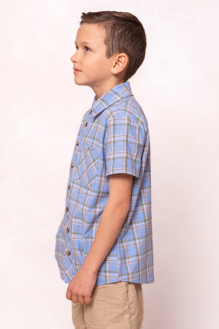 Boys James Shirt in Madeline Light Blue Plaid