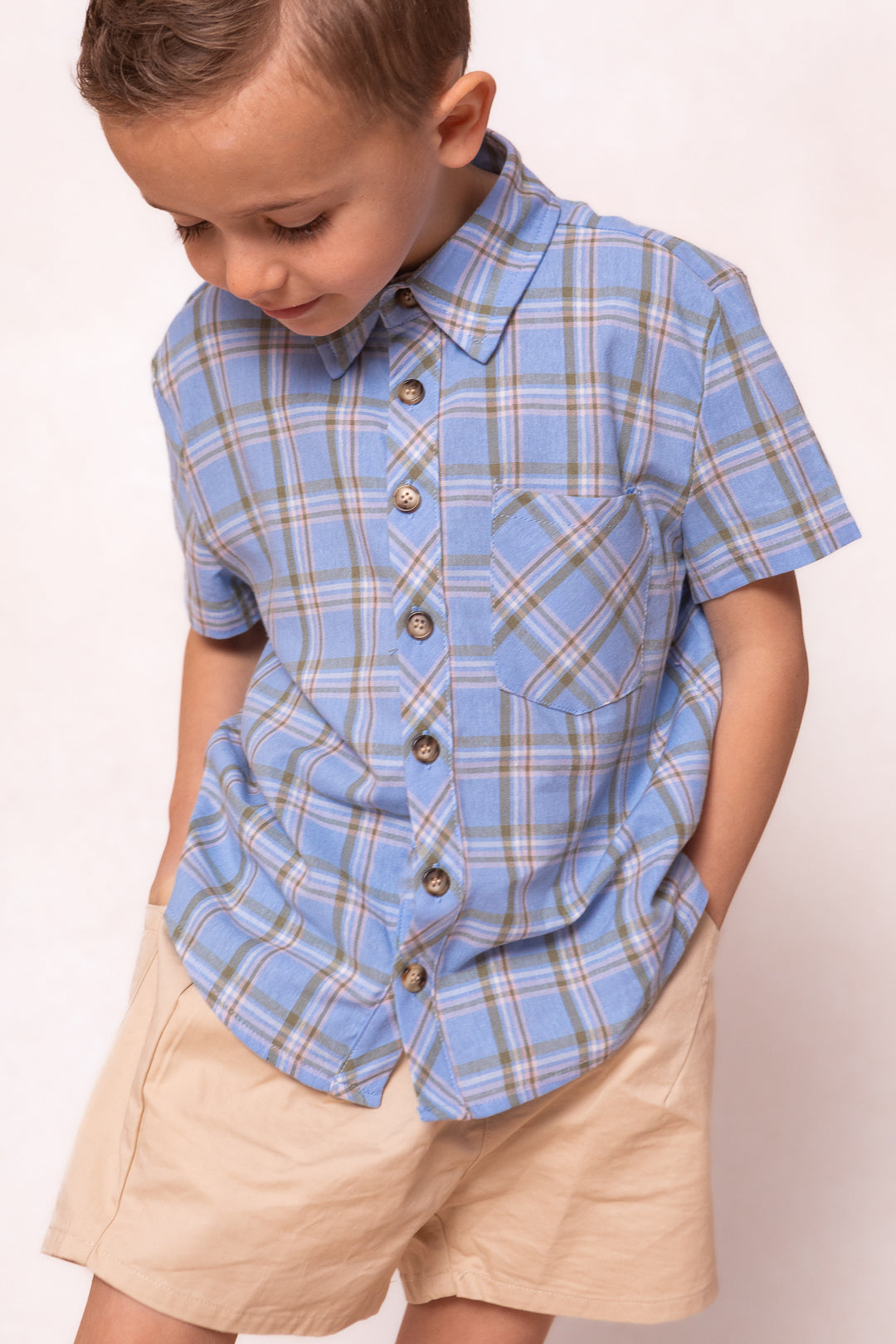 Boys James Shirt in Madeline Light Blue Plaid