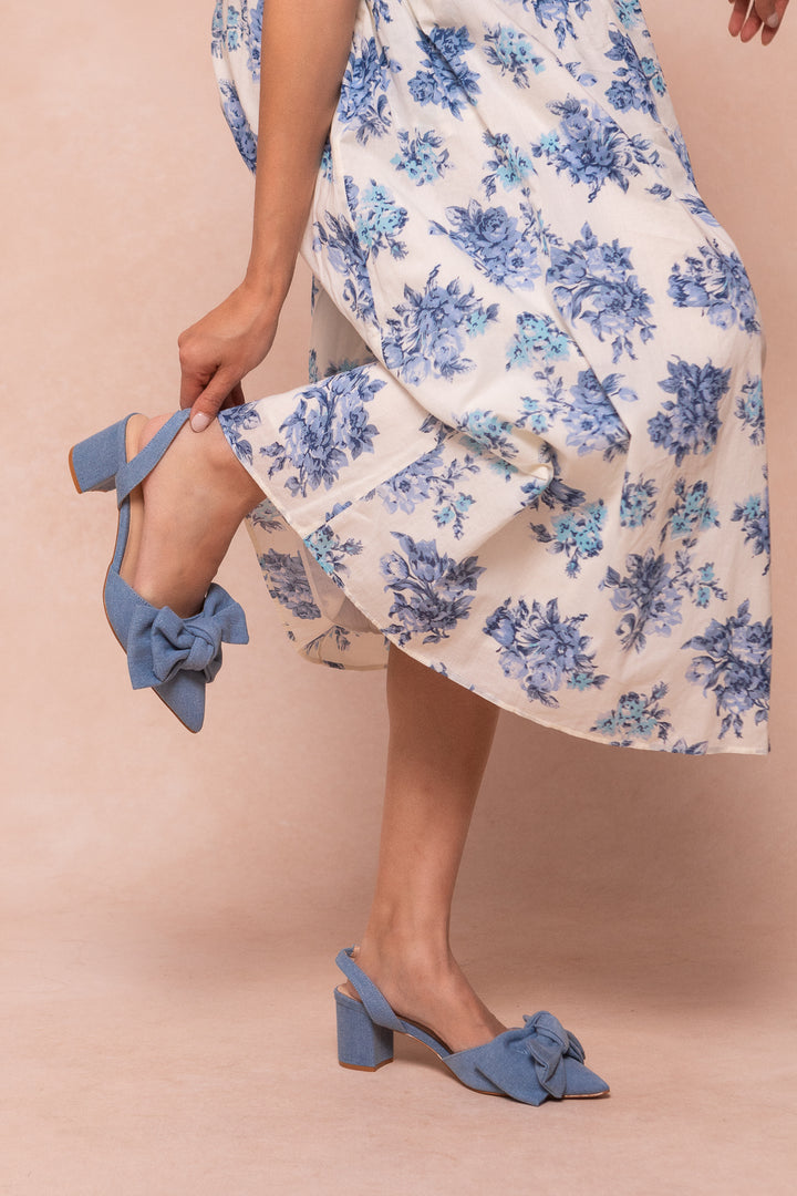 Eloise Bow Heel in Denim