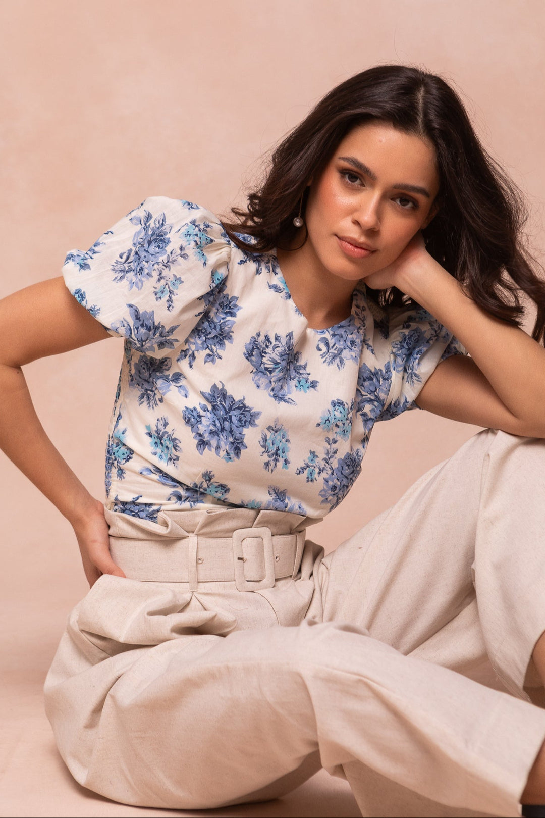 Odette Top in Blue Floral