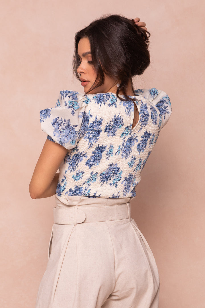 Odette Top in Blue Floral