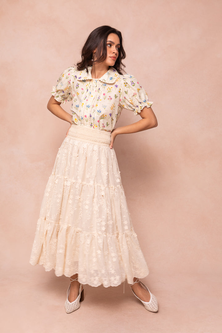 Zoey Skirt in Cream Eyelet