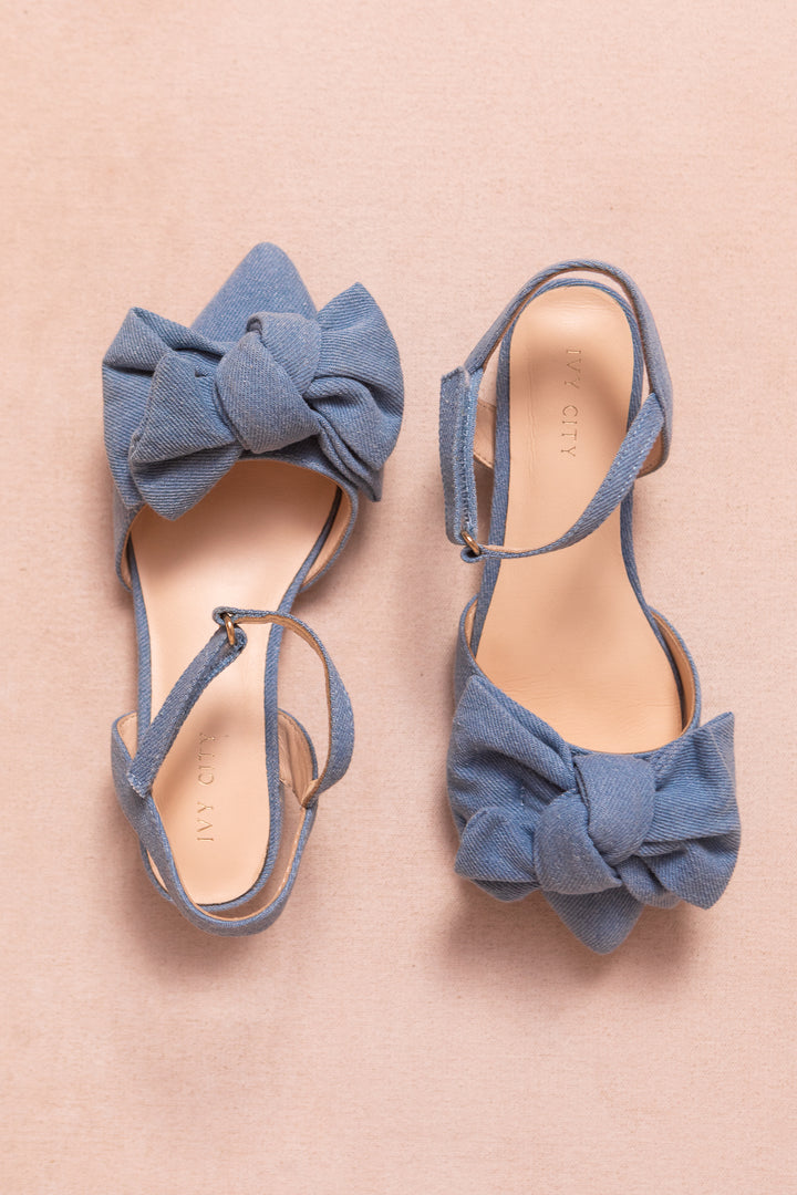 Mini Eloise Bow Heel in Denim