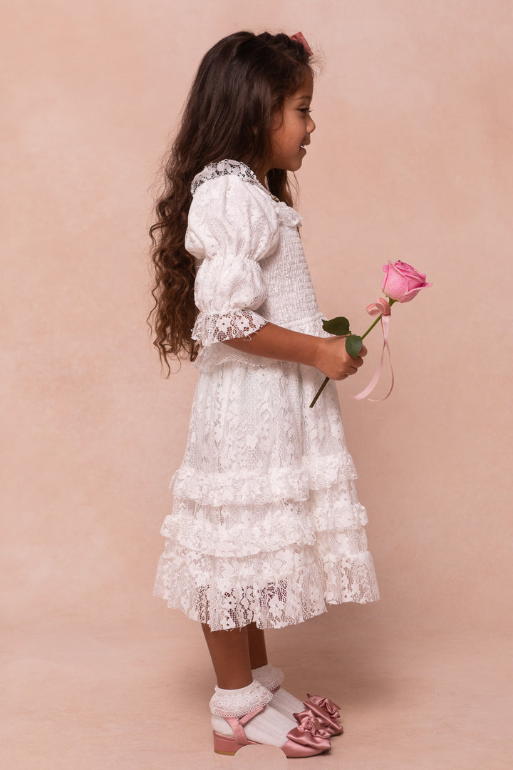 Mini Francie Dress in White Lace