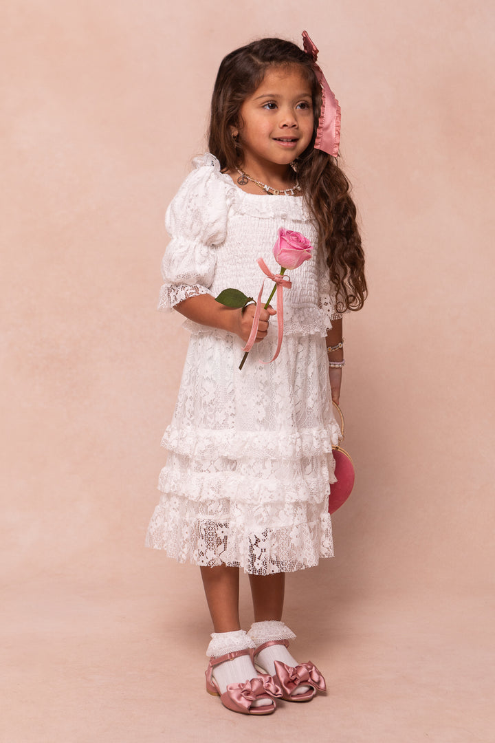 Mini Francie Dress in White Lace