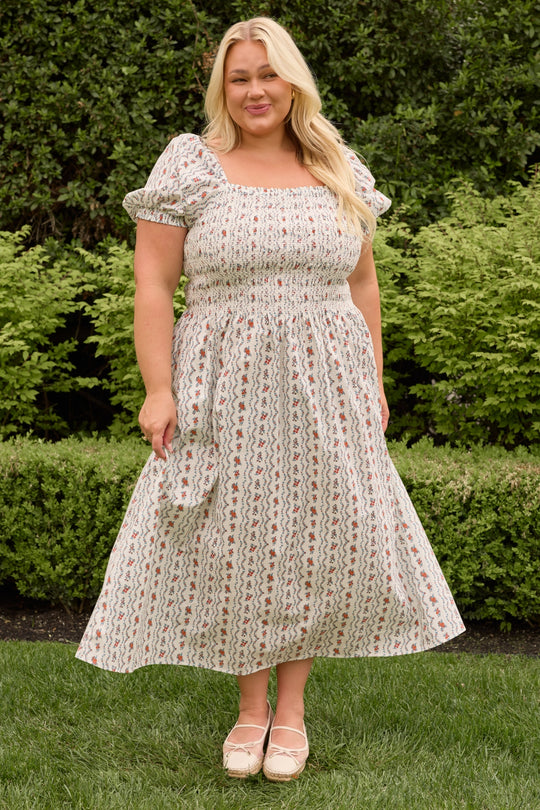 sunday dresses for women Sunday Best Dress in Linear Poppy Woodblock 1X