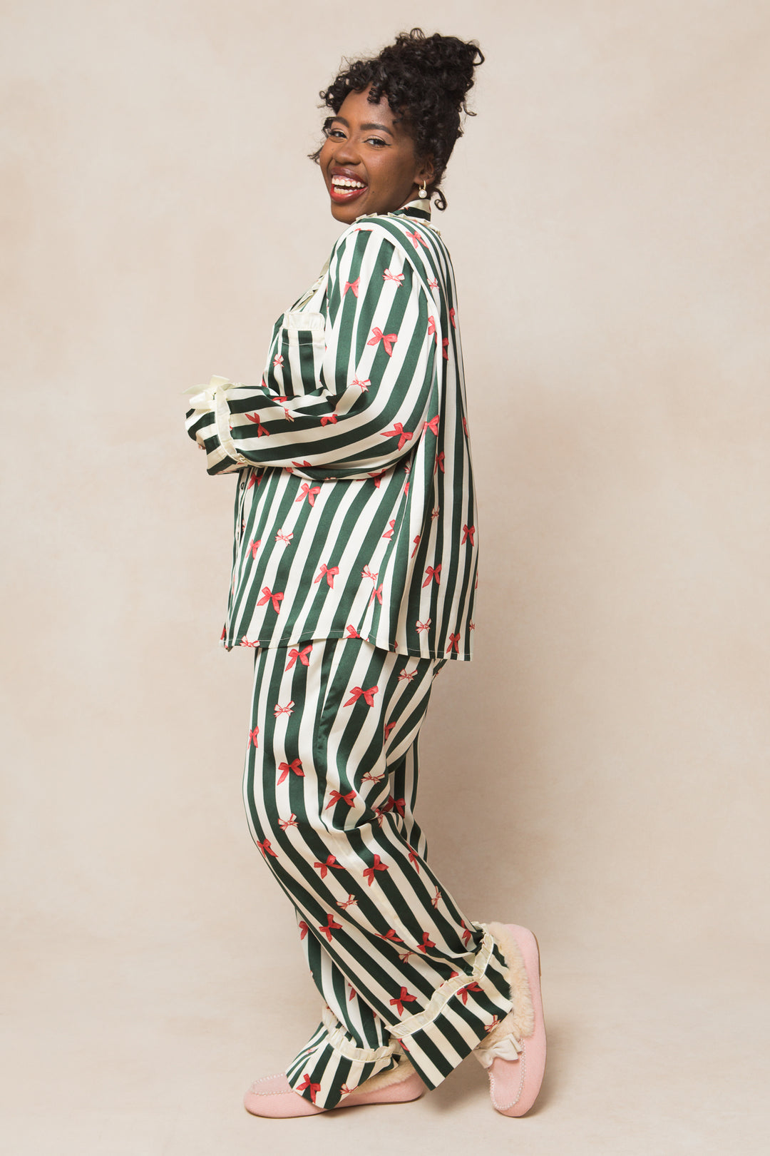 Sylvia Pajama Set in Bows and Stripes