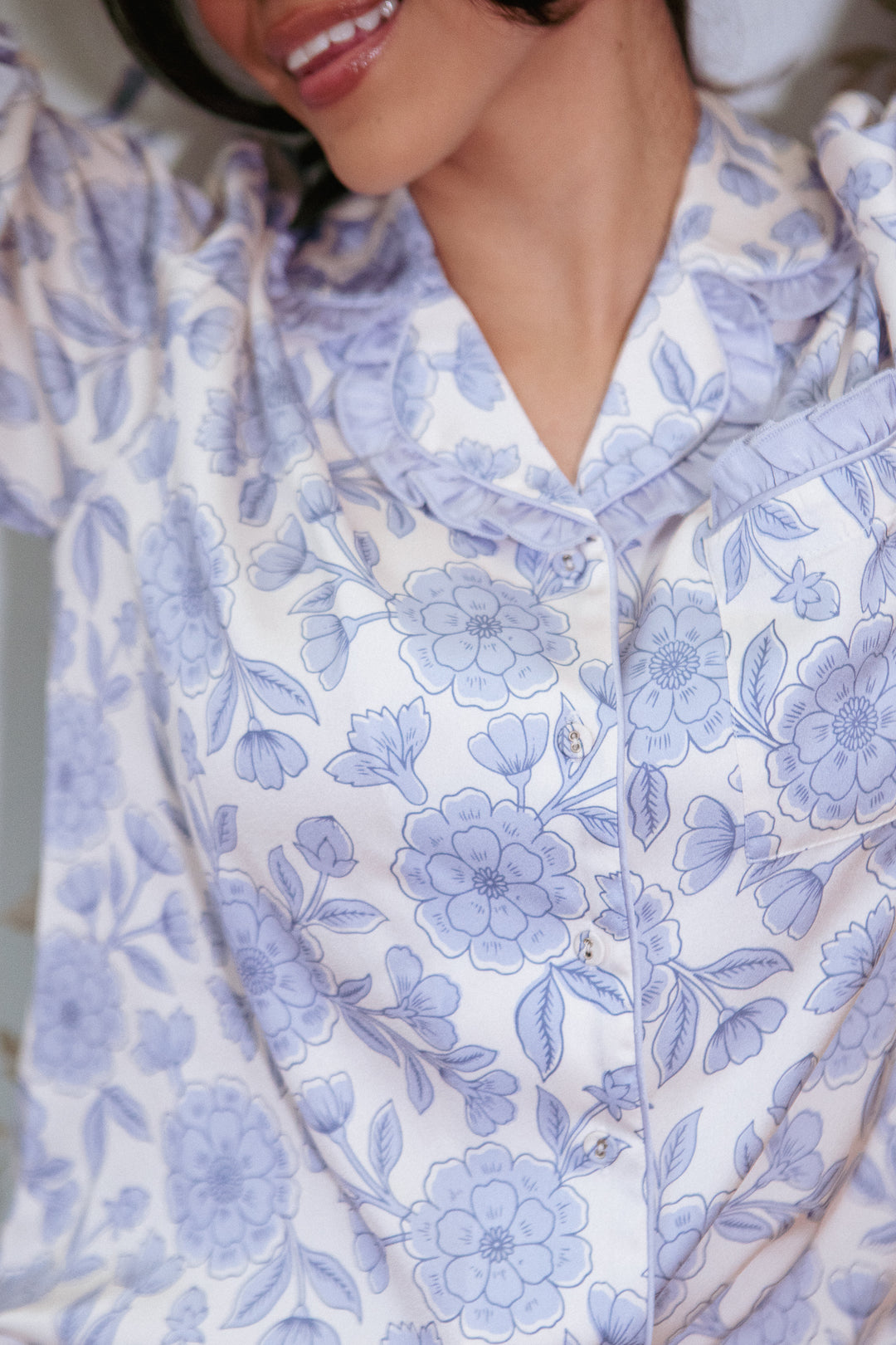 Sylvia Short Sleeve Pajama Set in Blue Floral