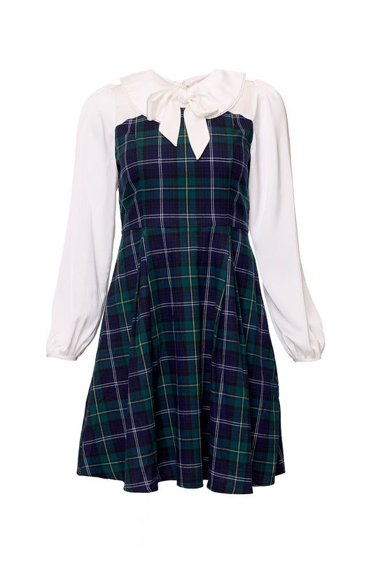 Plaid dress with white blouse on a white background