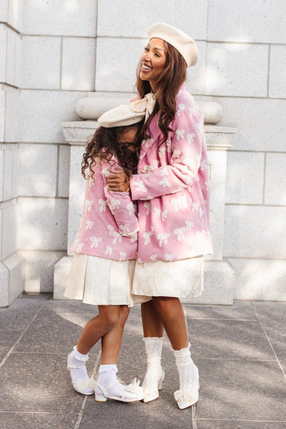 Mini Teddy Coat in Pink Bow Print