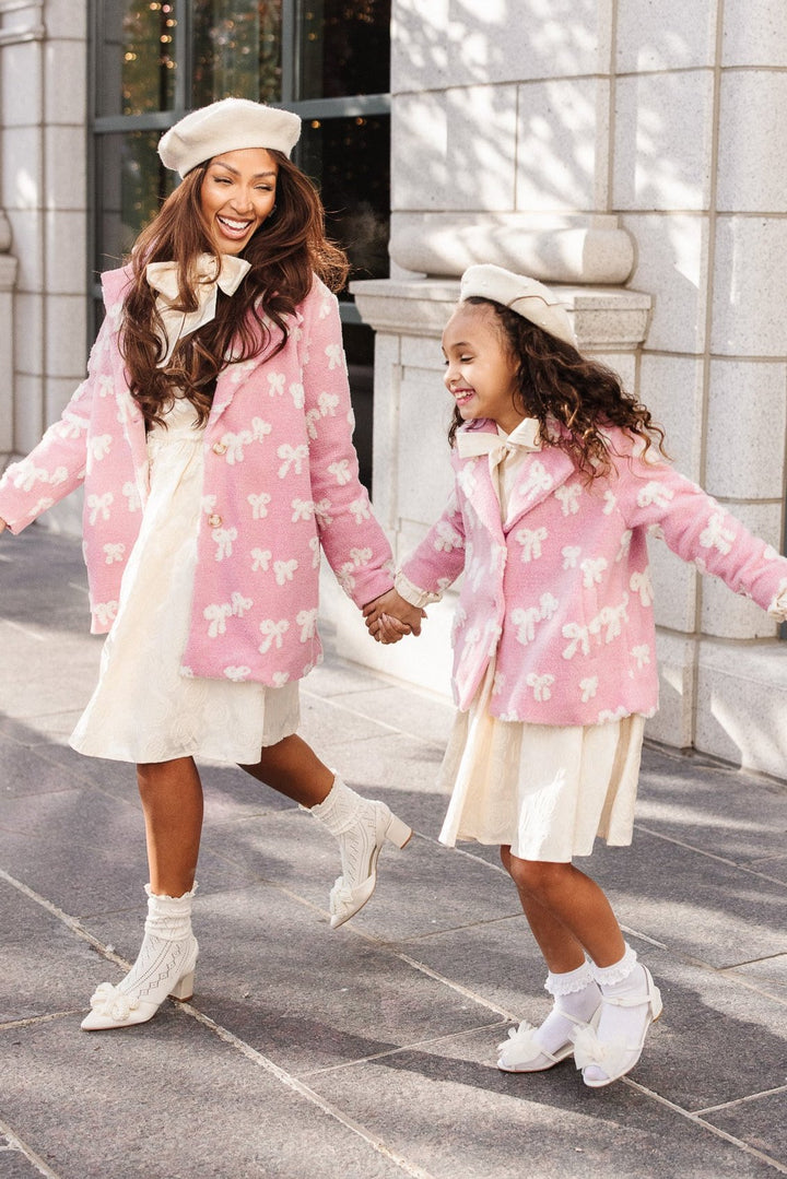 Mini Teddy Coat in Pink Bow Print