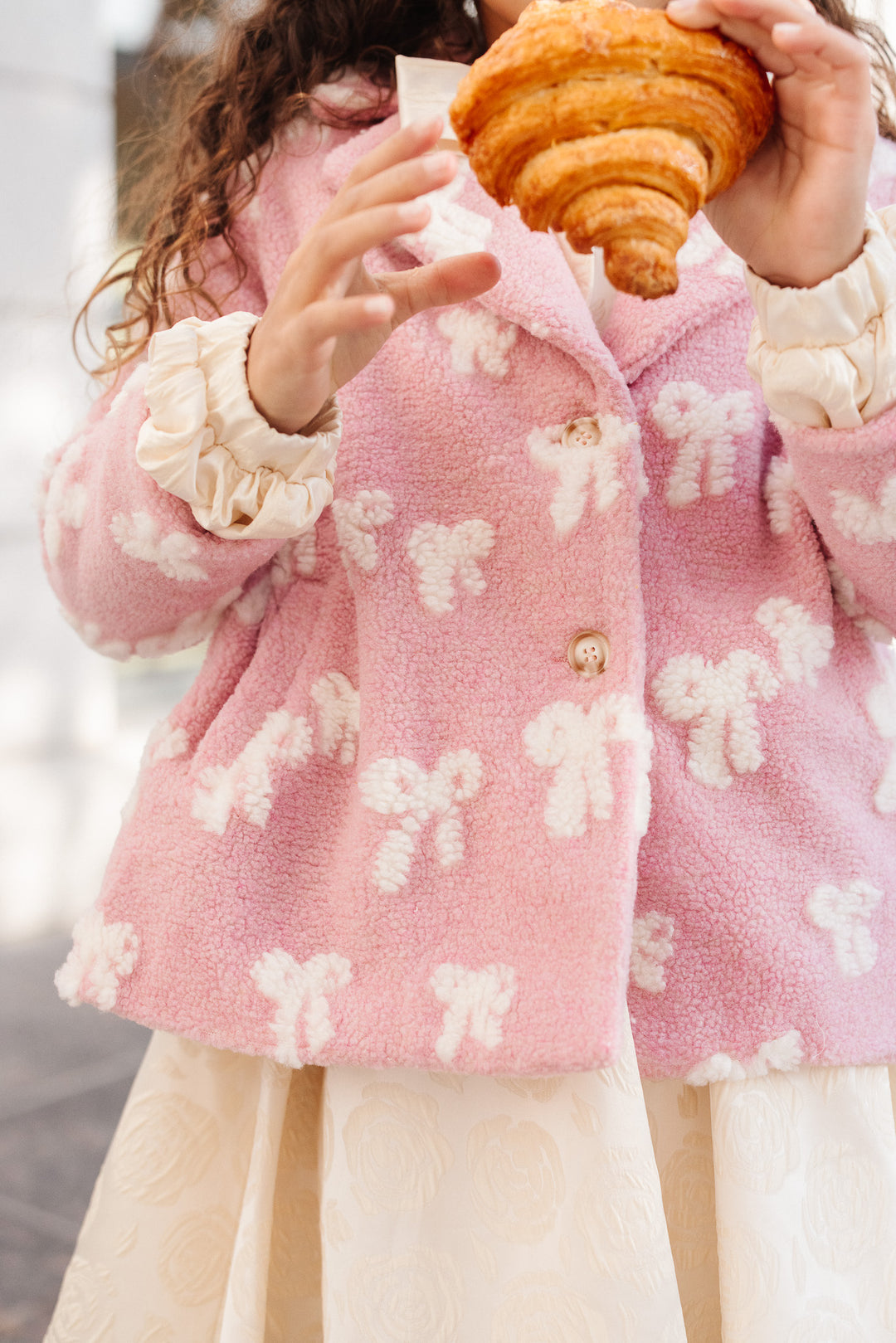 Mini Teddy Coat in Pink Bow Print