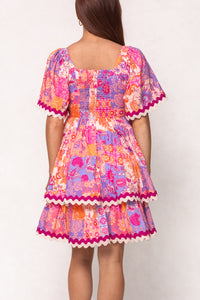 Tessa Dress in Pink Floral Tile