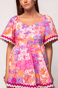 Tessa Dress in Pink Floral Tile