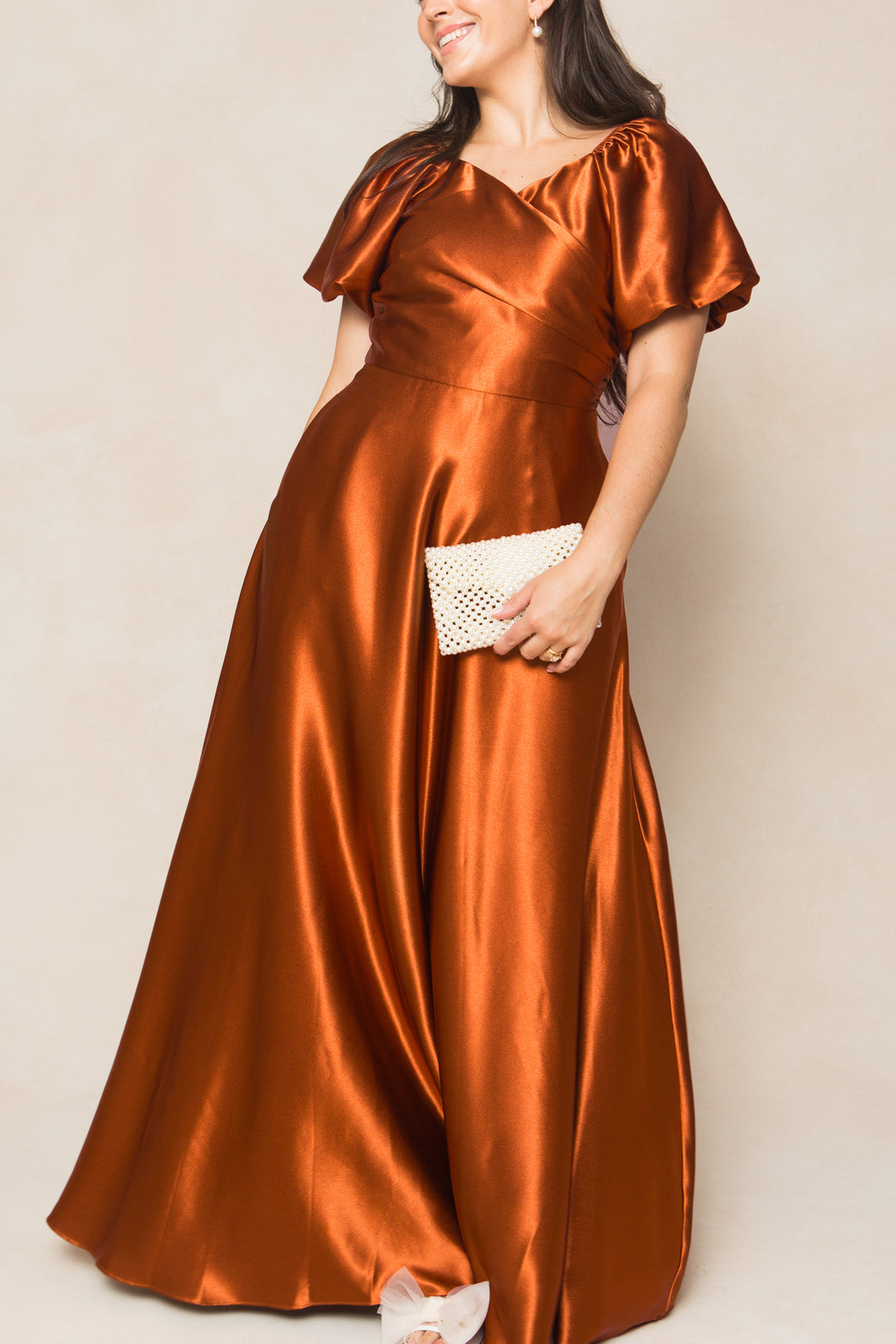 Tessie Dress in Amber Satin