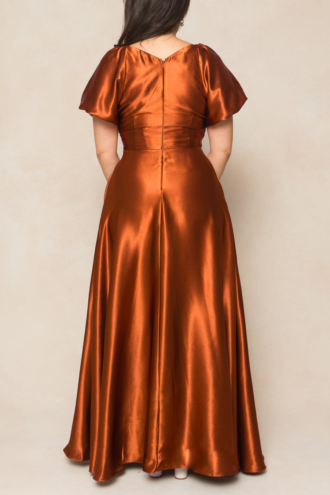 Tessie Dress in Amber Satin