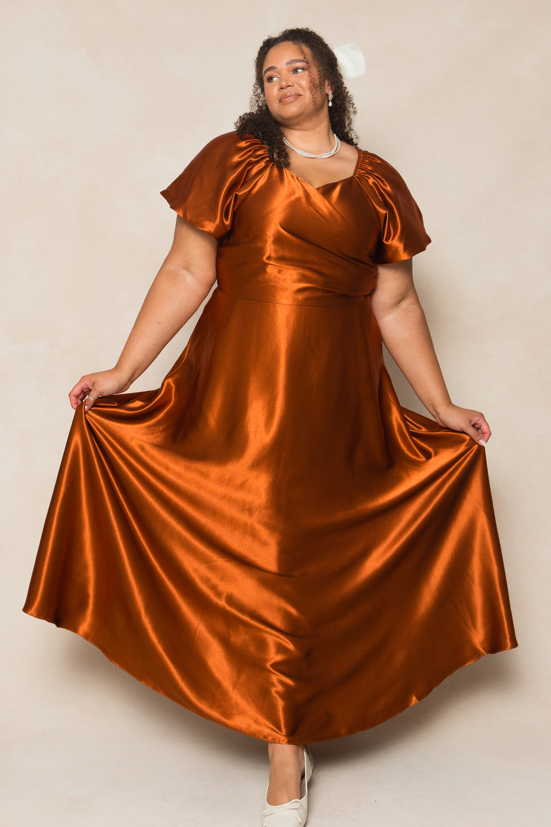 Tessie Dress in Amber Satin