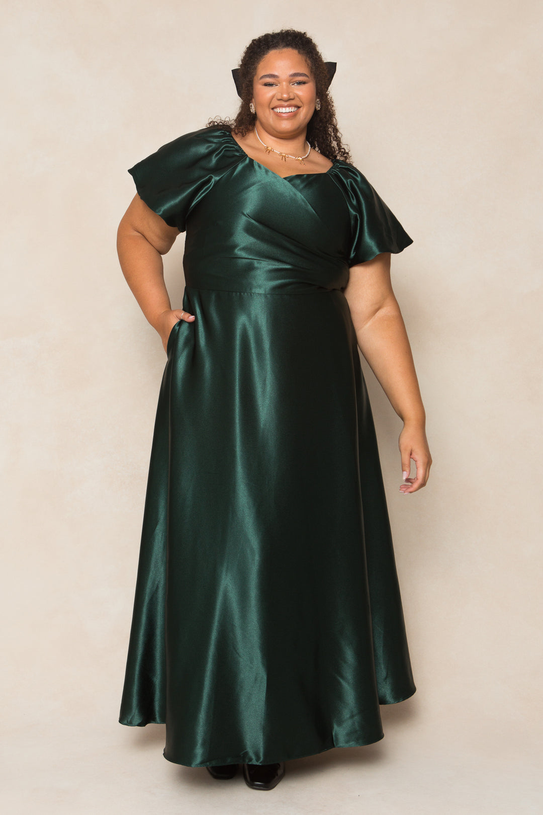 Tessie Dress in Emerald Satin