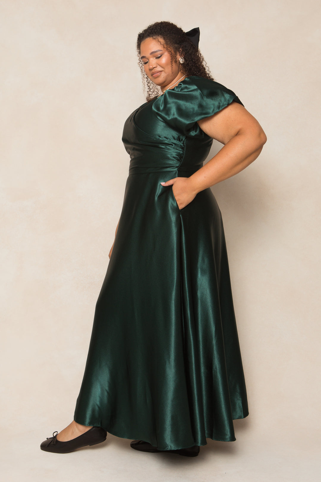 Tessie Dress in Emerald Satin