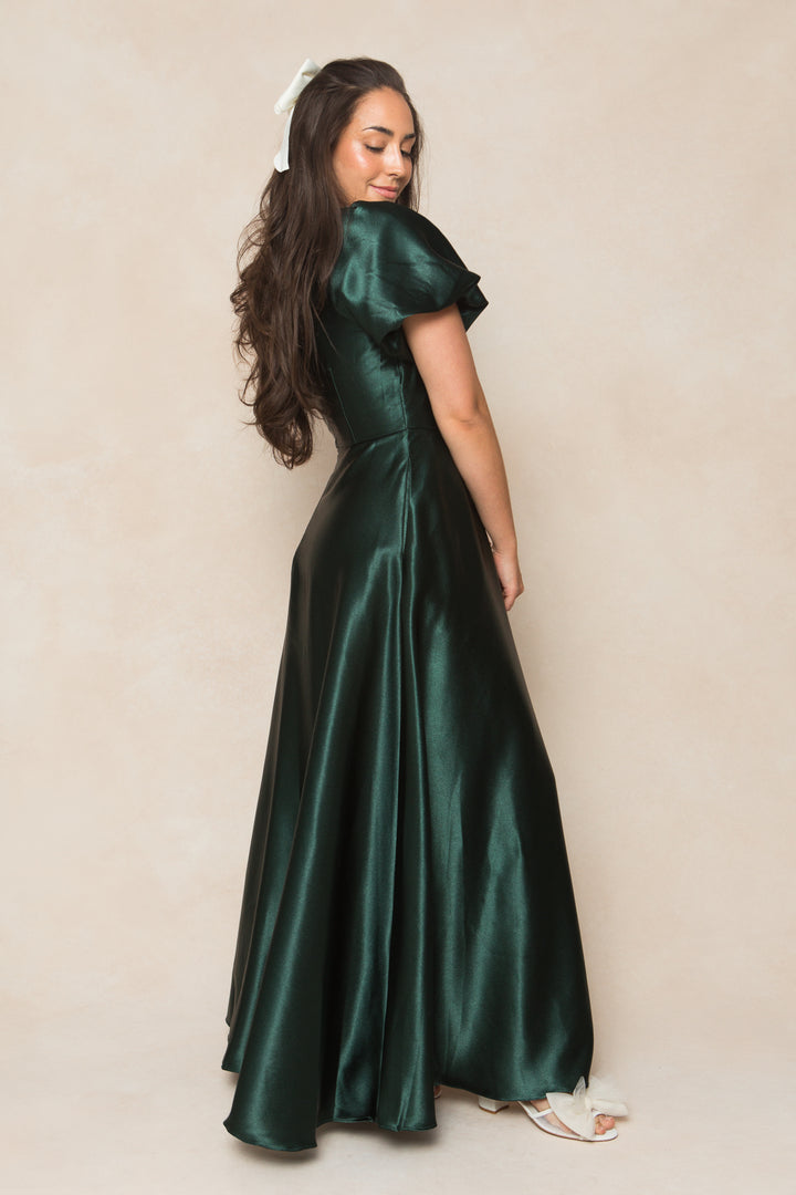 Tessie Dress in Emerald Satin